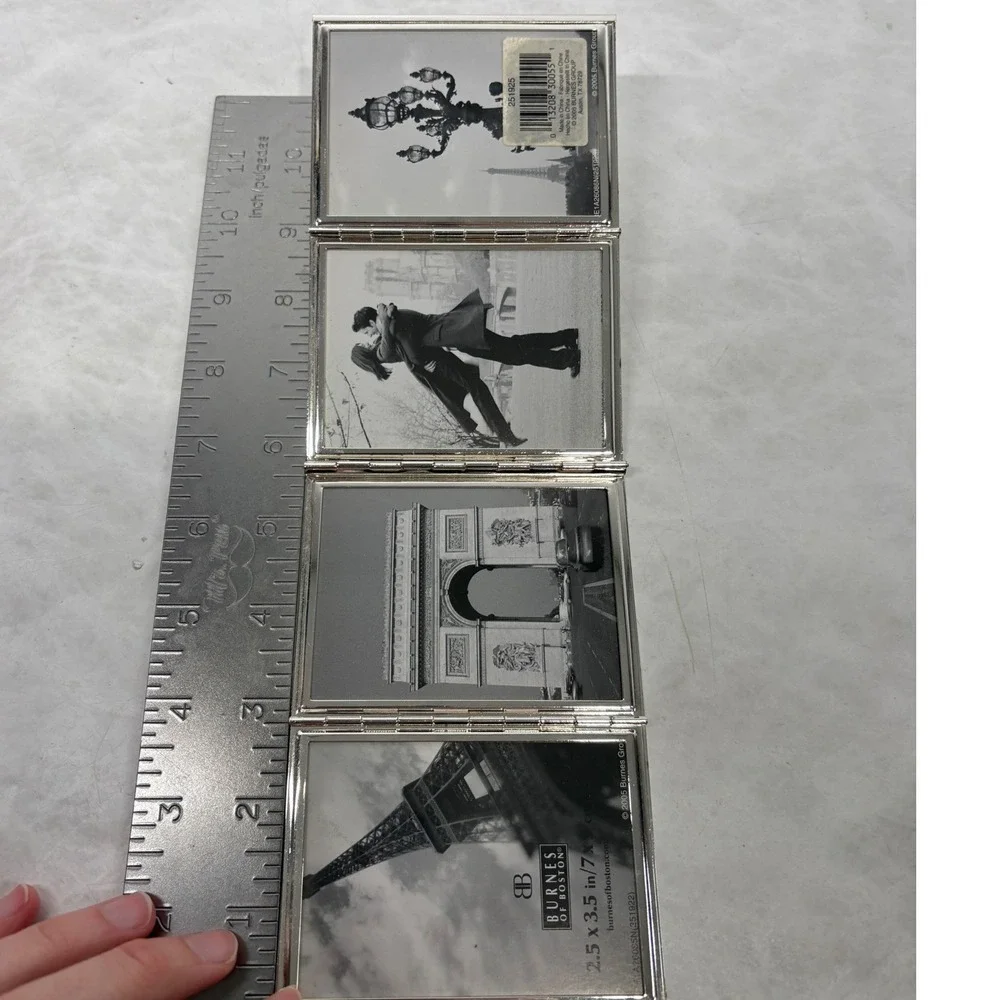 Vintage Burnes of Boston Silver Metal Quad Fold 2.5x3.5 Picture Frame 4-Way
